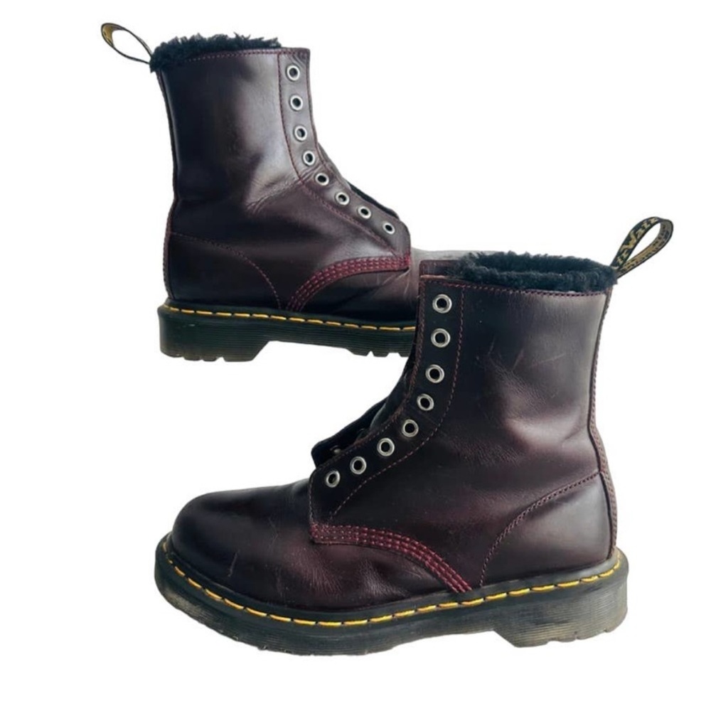 Dr. Martens Serena Boots Burgundy Faux Fur Size 7 US #1460 *Needs Laces